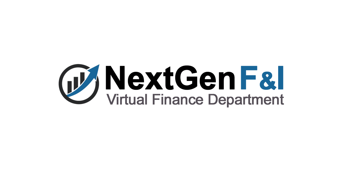 NextGen F&I logo with upward trending arrow and circular chart icon on white background.