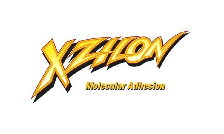 Xzilon Molecular Adhesion logo in bold yellow and black lettering with dynamic styling on white background.