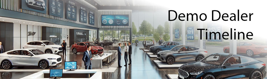 Modern car dealership showroom with white, red, and black vehicles on display, salespeople interacting with customers, digital screens, and large windows overlooking outdoor lot.