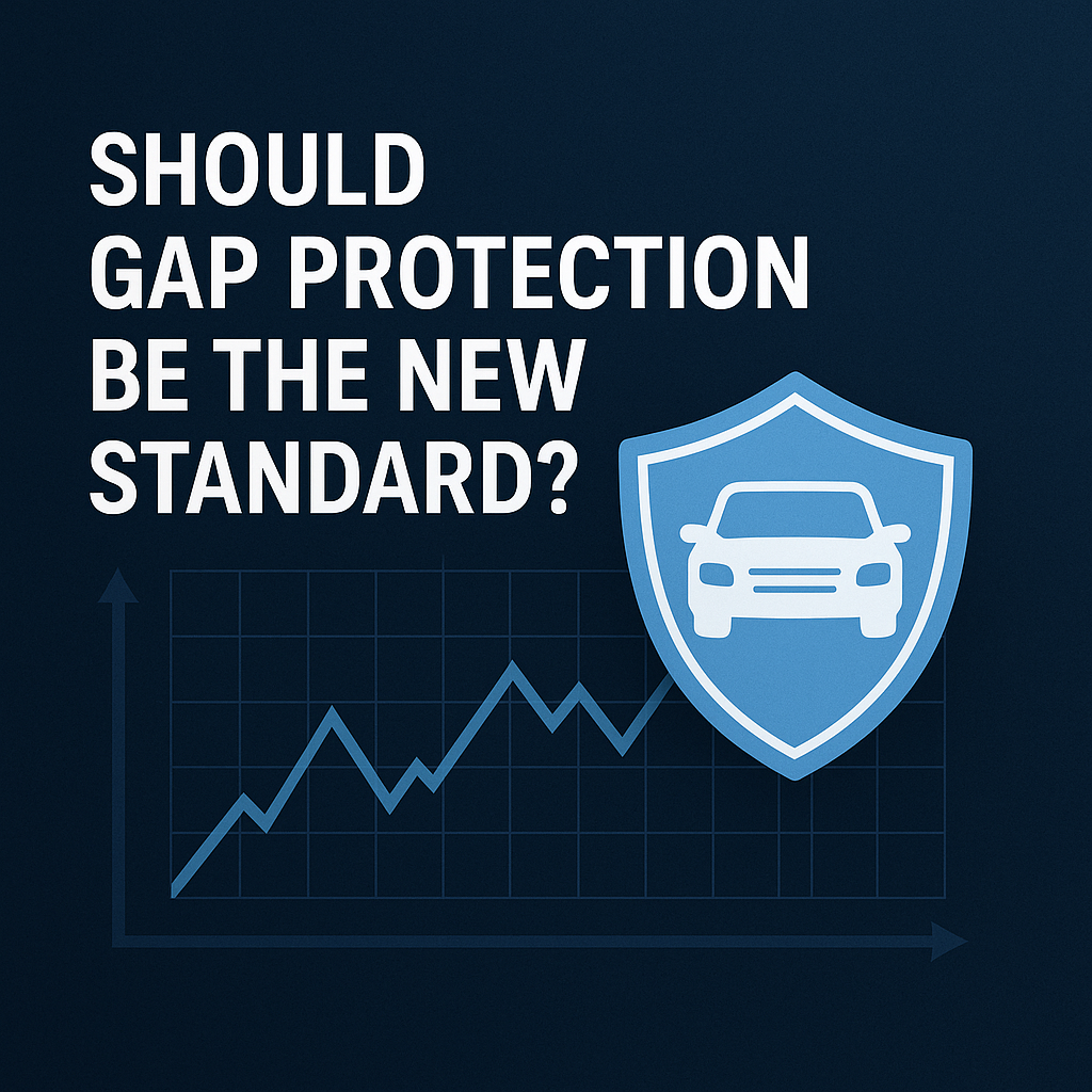 Blue shield with car icon and upward trending line graph on dark background representing insurance protection and market growth.